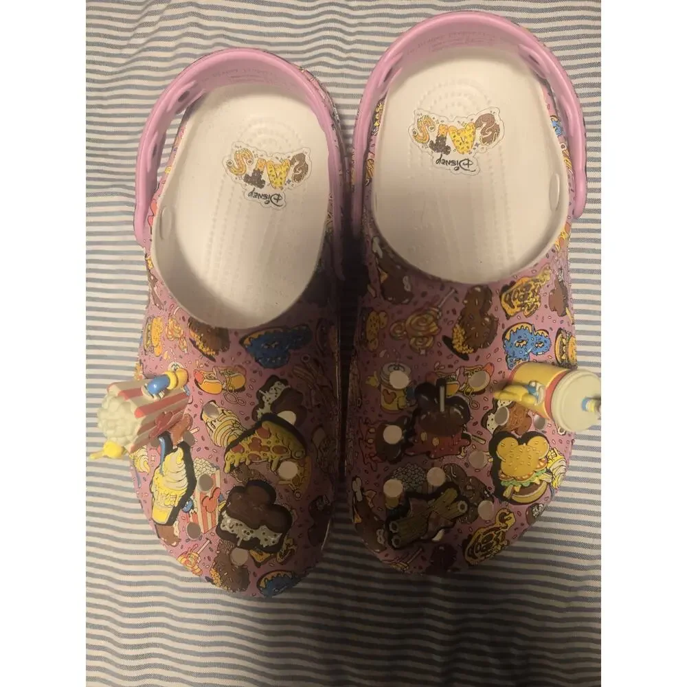 Crocs Disney Eats Pink Food Print Comfort Clog Slip-On Shoes Women 7 Mens 5